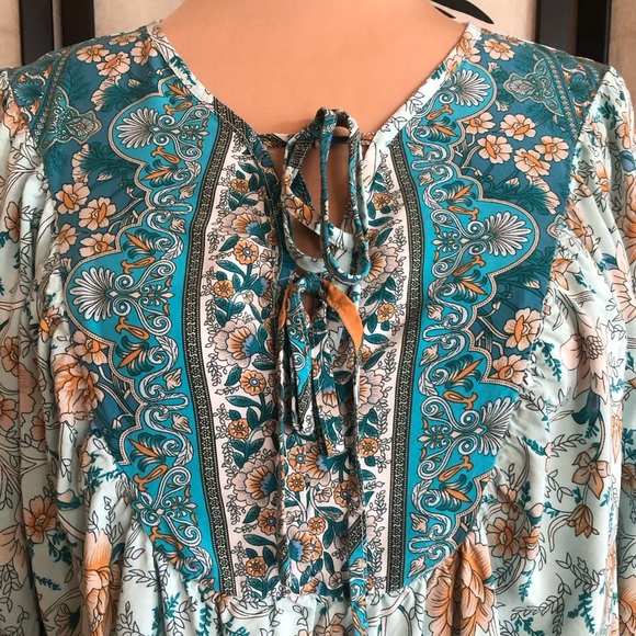 Kaywide Women's Casual Boho Floral Print Long Sleeve Blouse Plus Size 2XL - Picture 6 of 15